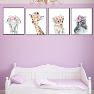 4pcs/set Cute Home Unframed Nordic Wall Art Fade Resistent Baby Room Animals Waterproof Canvas Watercolor Decoration Picture