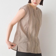 日本 OMNES - 100%印度棉 精緻蕾絲上衣-卡其棕