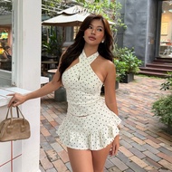 Augety Studio 2-Layer Low-Waist POLKA Dot Skirt and Pants, POLKA SKORT