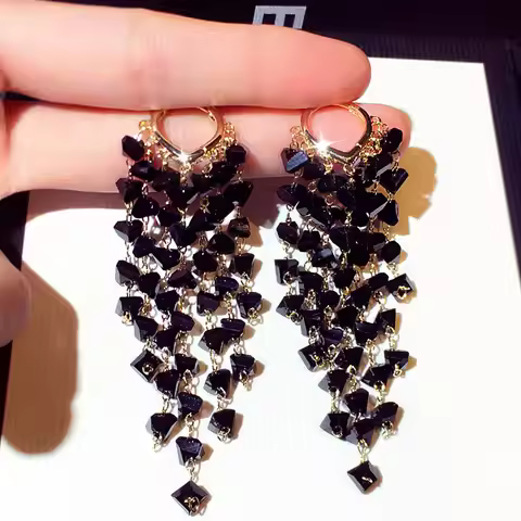 JUWANG Super Fashion Shine Glamour Crystal Temperament Earrings Long Flash Temperament Elegant Fashi