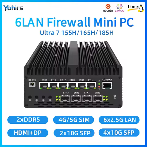 12th Mini PC Intel Core Ultra 7 155H 165H 185H 4x10G SFP 6x2.5G i226-V LAN USB4 2xM.2 NVMe ESXi Indu