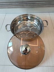 不銹鋼靚盆菜煲 部隊鍋 茶色蓋 30cm