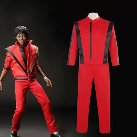 Michael Jackson Coat Pant Set Michael Scary Night Premium Overcoat Red Leather Jacket Vintage Thrill