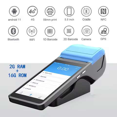 Android 11 Handheld POS Printer 58mm Terminal with Bluetooth Thermal Receipt Printer Handheld Device