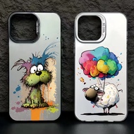 Casing For Samsung Galaxy S24 S23 Ultra S22 Plus S21 FE S20 Note 20 Ultra Graffiti Dog Sheep Luxury Silver IMD Matte Hard Plating Cover