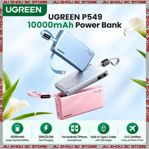 UGREEN PB549 10000mAh Power Bank 22.5W Fast Charge Built-in Type C Cable Portable Charger Digital Di