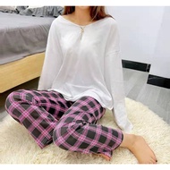 SJF #GZ Plus Size Checkered Pajama For Women Plaid Sleepwear Pants spendex tela