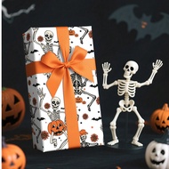 1 Roll 43cm X 500cm (17in X 16.4ft) Halloween Wrapping Paper With Cheerful Skeleton Dancing Design, 