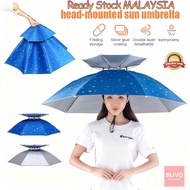 READY STOCK 77cm Umbrella Hat RainProof Fishman hat Head-Mounted Umbrella SunProof hiking payung kep