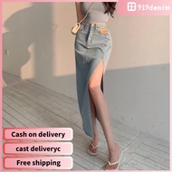 919 Jeans Cowgirl design side slit spring summer high-waisted mid-length denim skirt