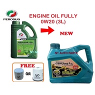 Perodua engine oil 0w20 0w-20 Fully Synthetic (3L) + Perodua Oil Filter bezza / axia / myvi / alza /aruz / axia