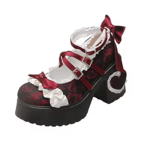 Dark Lolita Shoes 9cm High Heels Platform Mary Jane Shoes JK British School Princess Grunge Style Cu