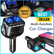 COD ACCNIC Car Charger 2 USB Port QC3 + 2 Cigarette Plug LCD Display Y34Q / cas hp mobil 12 volt 24 
