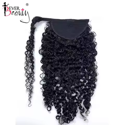 3B 3C Ponytail Human Hair Brazilian Kinky Curly Wrap Around Drawstring Ponytail Clip In Extensions H