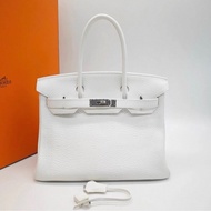 愛馬仕/HERMES Birkin30純白色 銀扣 togo皮 框J刻