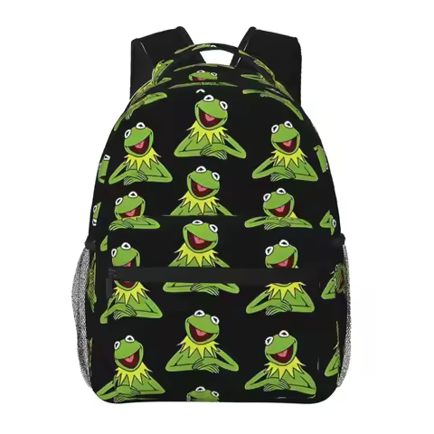 Kermit The Frog Pattern Backpack Student Schoolbag for Men Women Laptop Canvas Bags 17in