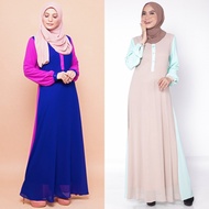 [READYSTOCK]☏◑*SALE* Muslimah Moden Joint Color Button Nursing Chiffon Jubah Dress