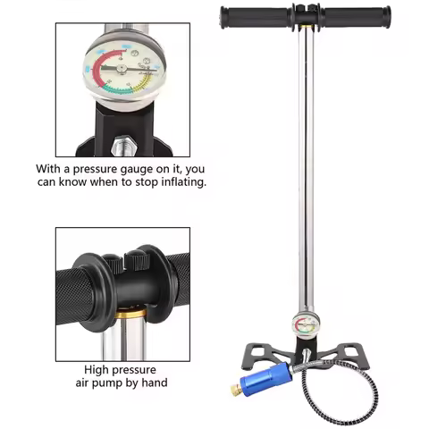 Diving Air Pump Manual High Pressure Air Pump Portable Inflator with Pressure Gauge for Oxygen Cylin