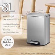 EKO Madison Stainless Steel Dustbin 6 8 12 20 30 Liter Step Trash Bin w/Inner Liner Tong Sampah for