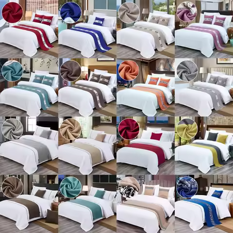 Double Layer Bed Flag Throw Bedding Single Queen King Bed Cover Towel Solid Color Bed Runner Home Ho