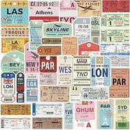 Travel Stickers Airline Ticket Stickers for Luggage Laptop, Vintage Boarding Pass Stickers 40PCS Kechup Vinyl Waterproof Retro Stickers for Adults Kids