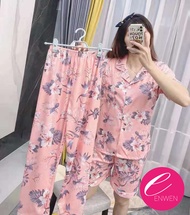 ENWEN Women Three-in-one Korean fashion Short-Sleeve Polo and Pajama with Shorts,  Casual Cotton Printed Ladies Pajamas Set, Sleepwear for woman, ladies terno pajama