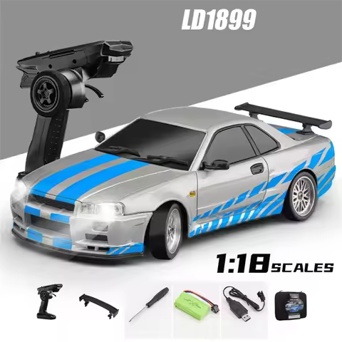 HOT LDRC 1/18 RC Drift Car LD1899 GTR Mode R34 2.4GHz RWD with Gyroscope on-Road Alloy Body Shell Ra