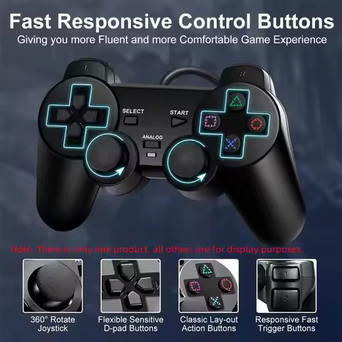 Roreta Wired gamepad For PS2 Controller Game Joystick Vibration Game Controller for PlayStation 2 Ps