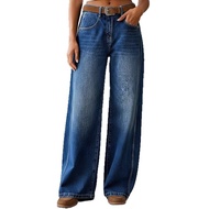 [Ready Stock] Ladies Jeans Street Wear High Street Casual Loose Wide Leg Straight Trousers YY4.17