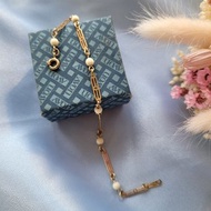 美國西洋古董飾品 /AVON 長形空窗米白球金色手鍊/復古首飾