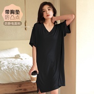 หน้าแรก Gege Modal ชุดนอนเซ็กซี่สําหรับผู้หญิงฤดูร้อนแขนสั้นพร้อมแผ่นหน้าอกสไตล์เกาหลีหลวมพอดีชุดนอน