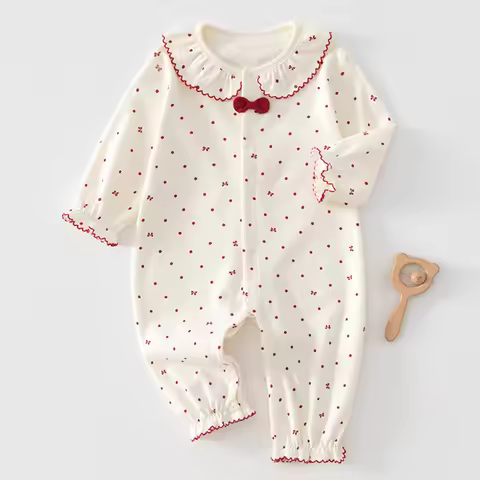 Baby Girl Romper 100% Cotton Ruffles Dot Print 1st Birthday Princess Infant Boutique Clothing Long S