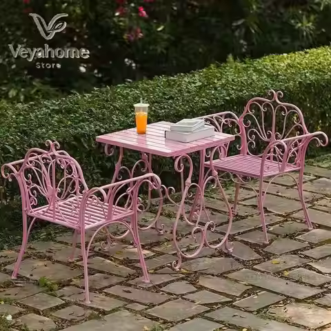 European Wrought Iron Courtyard Table and Chair Combination Outdoor Garden Coffee Table and Chair Ba
