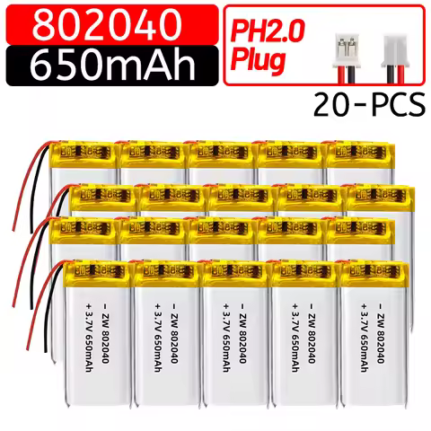 802040 3.7V 650mAh Polymer Lithium Lipo Rechargeable Battery For Mp3 GPS Recording Pen Bluetooth Mas