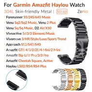 Watch Strap 20mm Stainless Steel Metal for Garmin Vivoactive 5 3 Element Vivomove Luxe/HR/Style/Spor