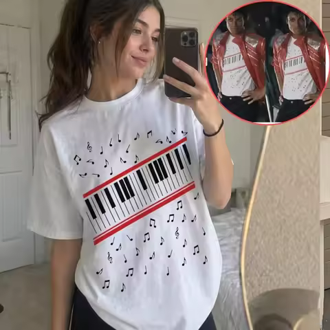 Michael-J Beat It Piano Keys T Shirt King of Pop Music Tee 2026 Fashion MJ Fan Clothes Summer Short
