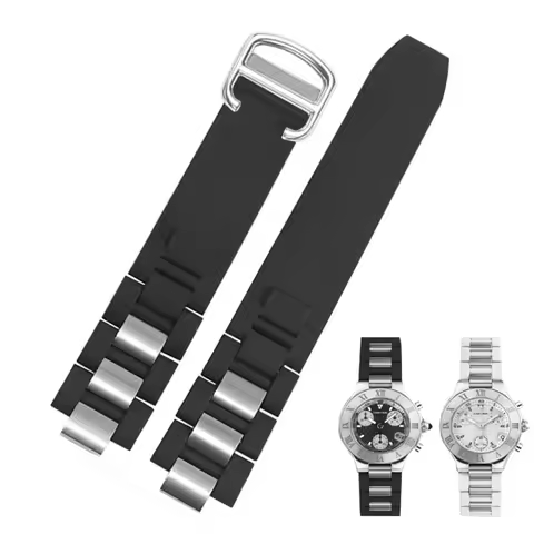 Watch Band for Cartier 21Th Century Series White Black Stainless Steel Rubber silicone Watchband Men