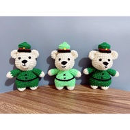 Baby bear wearing milk cotton crochet army hat 125g