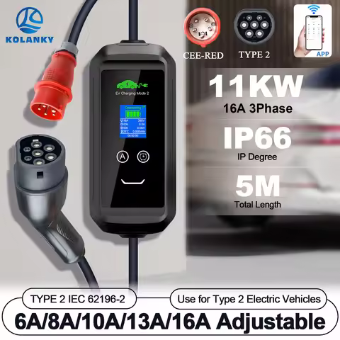 EV Charger Type 2 Kolanky 16A 3P 11KW Type 2 Wallbox Tuya App Time Delay Set Charging Time For Elect