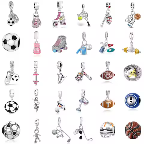 Charm Sports Series Football Basketball Tennis Dumbbell Skating Shoe Pendant European Bracelet DIY J