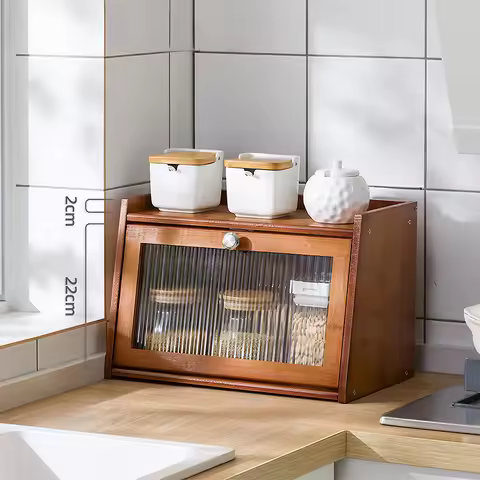Minimalist Bamboo Kitchen Storage Organizer Waterproof Cabinet with Doors for Spices/Dishes - Durabl