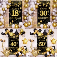 18th/30th/40th Birthday Flag Black Golden Glitter Backdrop for Photography Polyester Background Clot