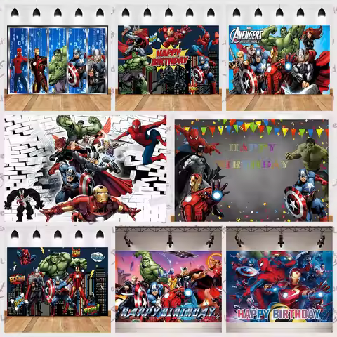Avengers Superhero Spider-Man Iron Man Birthday Background Children Happy Birthday Decorative Backgr