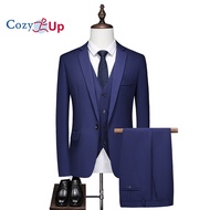 Cozy Up Men's 3 Piece Suits Slim Fit Wedding Groomsmen Prom Business Suit One Button Blazer Jacket V