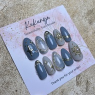 Tavia nails | Denim nails | Pressonnails | Chrome 3d nails | Emmerald nails | False Nails fake nails