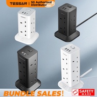 TESSAN - SG Safety Mark Extension Socket Tower with USB & Type C Surge Protector Power Cord Strip