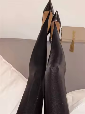 Korean Fashion High-Waisted Black Skinny Y2K Women's Pants Glitter Casual Club Leggings Long 2025