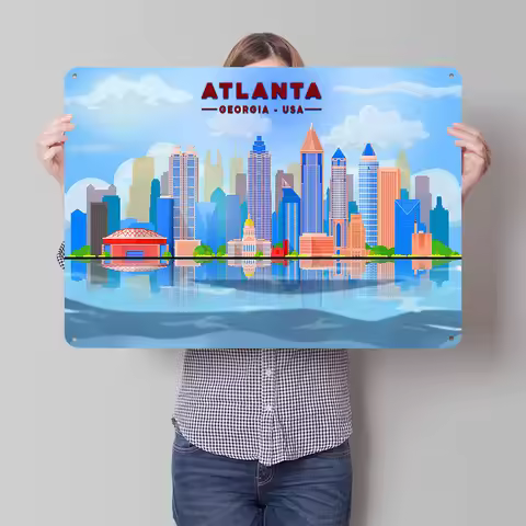 Travel Atlanta Georgia USA Personalized 3D Textured Metal Poster Wall Art Vintage Tin Signs for Deco