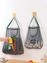 1入組纖維蔬菜收納字母貼飾懸掛網紗食物儲存袋