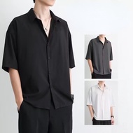 M-5XL Korean Summer Casual Plain Sport Loose Plus Size Short Sleeve Shirt Men